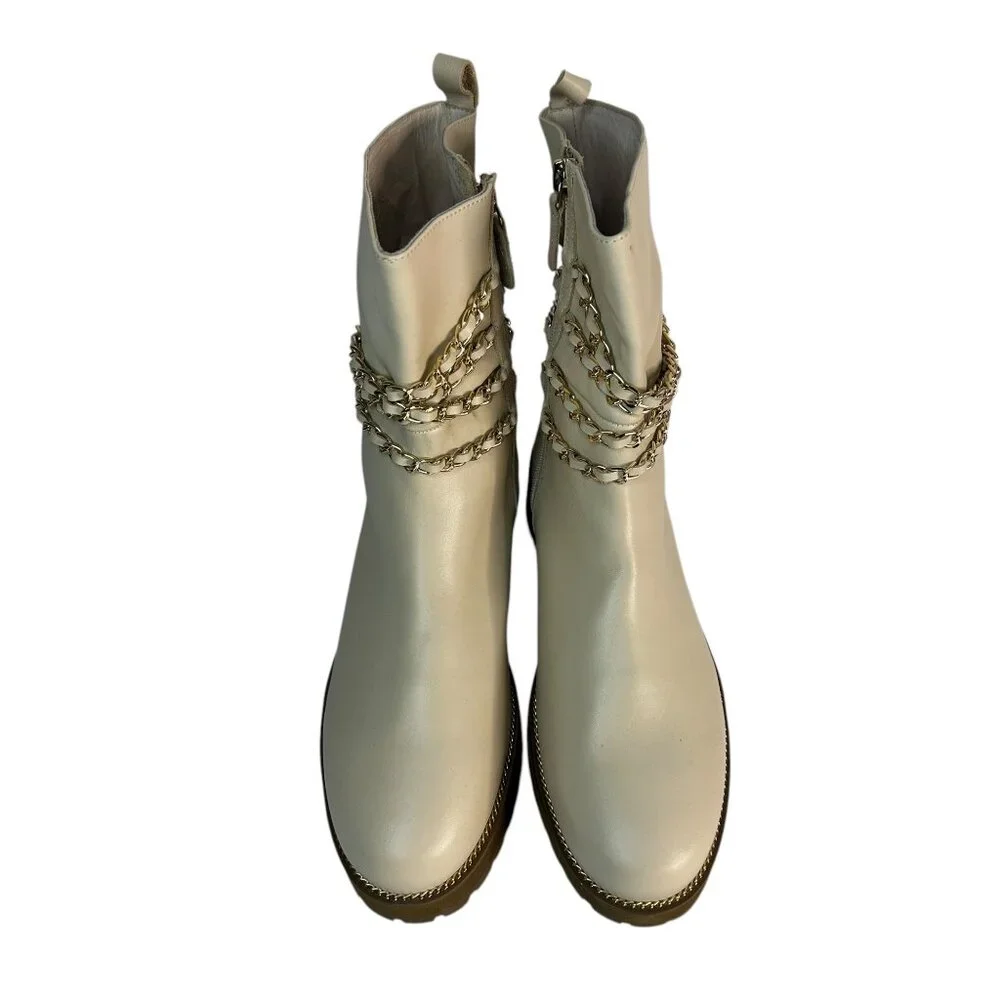Cecelia Womens  New York Leather Chain Mid Boots New Nude size 11 - Picture 5 of 8